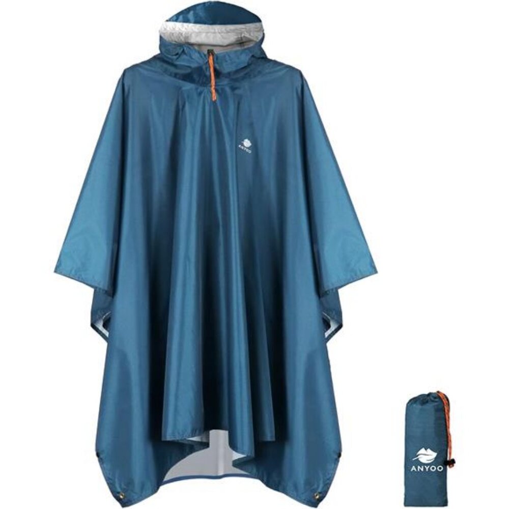 Hooded Rain Poncho for Adults Waterproof Lightweight Rain Coat for Men